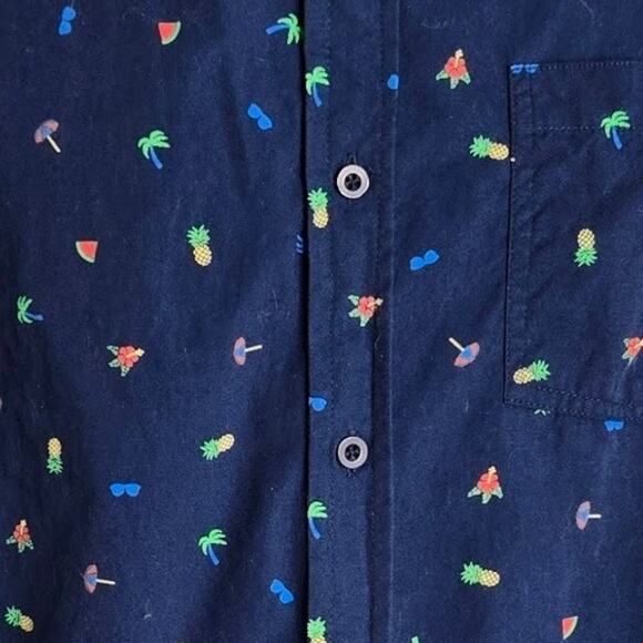 Eighth Avenue Mens Tropical Print Shirt XL Blue 100% Cotton Pineapple Palm Trees - Picture 4 of 8